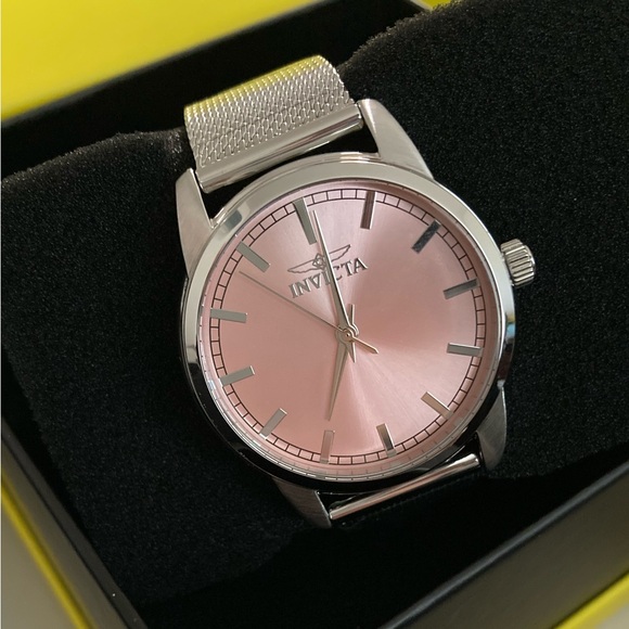 Invicta Accessories - Invicta Celestial 36mm Pink Dial Stainless Steel Mesh Band Quartz Watch New
